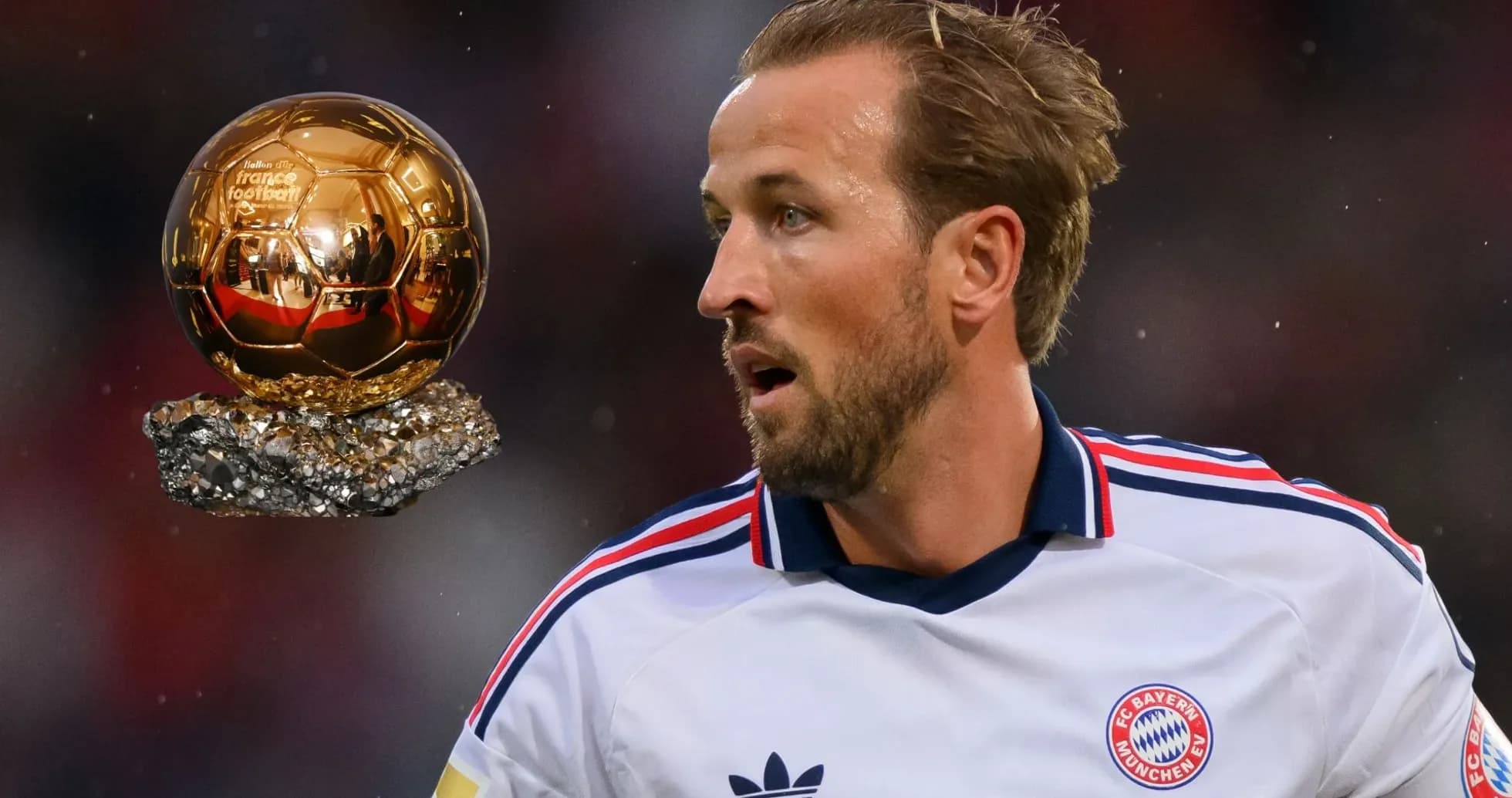 Player in Bayern Munich kit with Ballon d'Or trophy Player in Bayern Munich kit with Ballon d'Or trophy