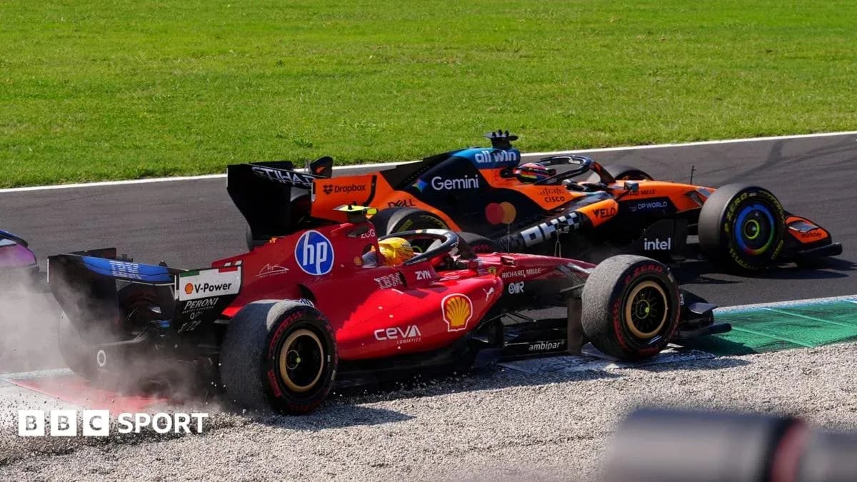 Ferrari and McLaren cars racing on track Ferrari and McLaren cars racing on track