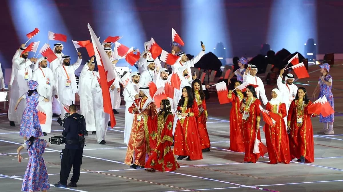 Bahrain team parading with flags during ceremony Bahrain team parading with flags during ceremony